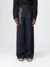 Bottega Veneta Dark Blue Wool And Cotton Palazzo Pant In Blue