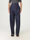 Bottega Veneta High Waist Wool Drill Trousers In Blue