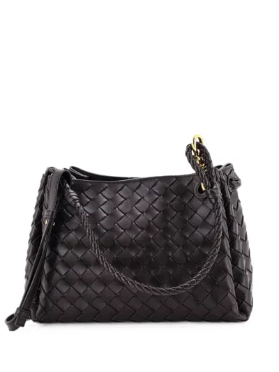 Pre-owned Bottega Veneta Parachute Handle Bag Intrecciato Leather Small Satchel In Brown