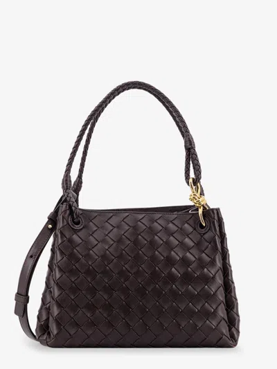 Bottega Veneta Parachute Leather Shoulder Bag With Intrecciato Pattern And Knot Detail In Brown