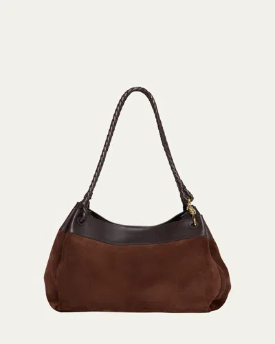 Bottega Veneta Parachute Maxi Suede Shoulder Bag In Brown/fondant