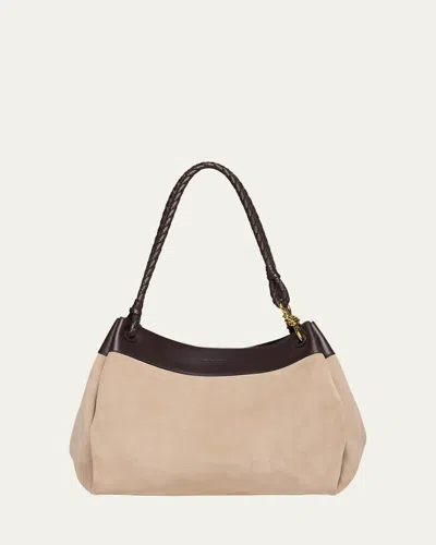 Bottega Veneta Parachute Maxi Suede Shoulder Bag In Mastice Fond Fond
