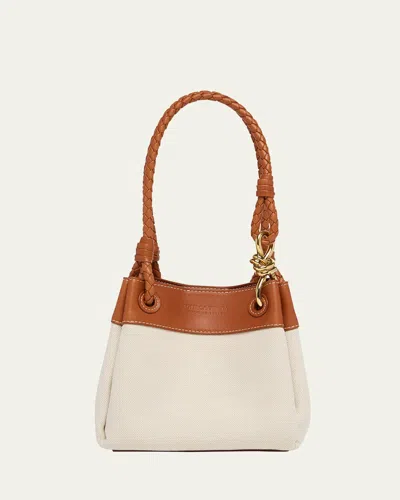 Bottega Veneta Parachute Small Canvas Shoulder Bag In Natural/light Wood