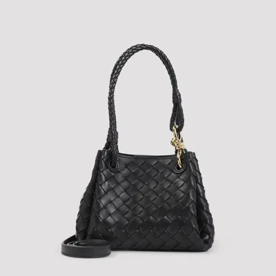 Bottega Veneta Women Parachute Small Leather Shoulder Bag With Intrecciato Motif In Black