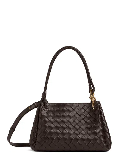 Bottega Veneta 'parachutte' Brown Shoulder Bag With Knot Detail And Intrecciato Motif In Leather Wom