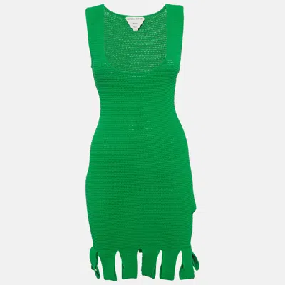 Pre-owned Bottega Veneta Parakeet Crochet Scoop Neck Mini Dress Xs In Green
