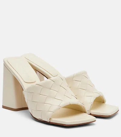 Bottega Veneta Women Sea Salt Intrecciato Leather Parco Mules Sandals In White