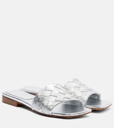 Bottega Veneta Parco Intrecciato Leather Mules In Silver
