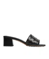 Bottega Veneta Women Leather Heel Sandals With Intrecciato Motif In Black
