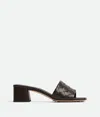 Bottega Veneta Women Leather Heel Sandals With Intrecciato Motif In Pink