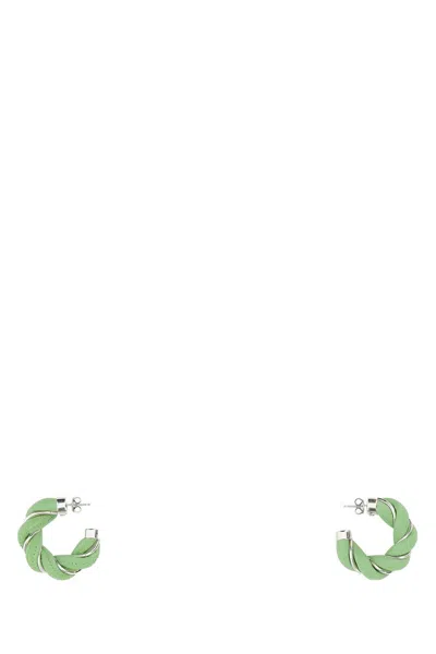 BOTTEGA VENETA PASTEL GREEN NAPPA LEATHER AND 925 SILVER EARRINGS