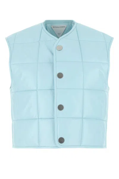 Bottega Veneta Blue Leather Vest In 8955 Pale Blue