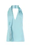 Bottega Veneta Scarf-halter Chintzed Cupro Top In Blue