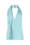 Bottega Veneta Scarf-halter Chintzed Cupro Top In Blue
