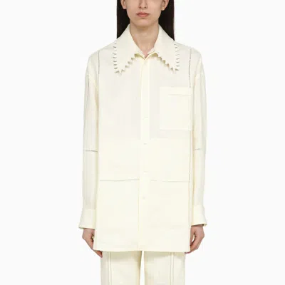 Bottega Veneta Pastry-coloured Linen Shirt With Notched Collar In Red