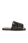 Bottega Veneta Patch Flat Mules In Padded Intreccio Leather In Black