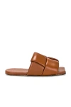 Bottega Veneta Caramel Flat Patch Mules In Brown