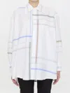 Bottega Veneta Womens White Blue Green Tau Checked Dropped-shoulder Relaxed-fit Cotton Shirt In White