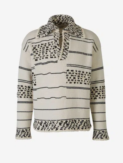 Bottega Veneta Patchwork Knit Sweater In Polo Collar