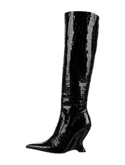 Pre-owned Bottega Veneta Patent Leather Animal Print Boots W/ Tags In Black