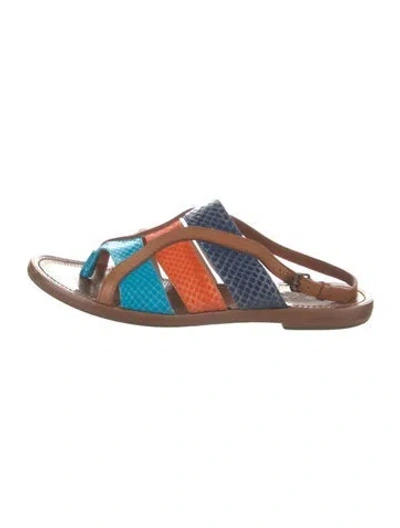 Pre-owned Bottega Veneta Patent Leather Animal Print Slides In Brown