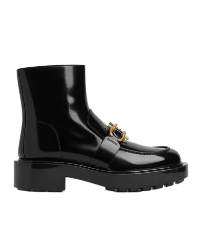 Bottega Veneta Embellished Glossed-leather Ankle Boots In Black
