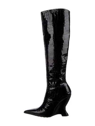 Pre-owned Bottega Veneta Patent Leather Boots In Black
