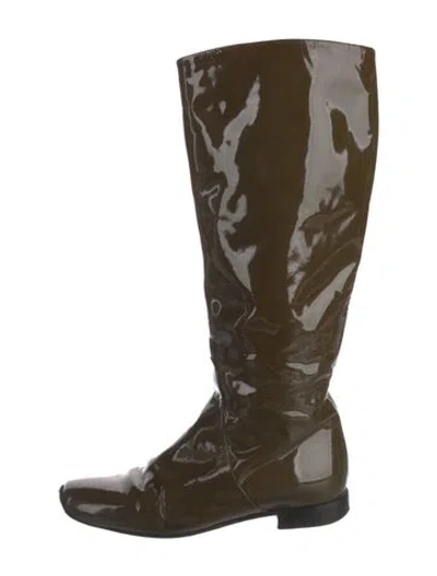 Pre-owned Bottega Veneta Patent Leather Boots In Green