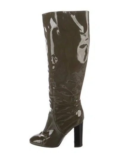 Pre-owned Bottega Veneta Patent Leather Boots In Green