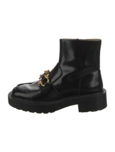 Pre-owned Bottega Veneta Patent Leather Colorblock Pattern Combat Boots In Black