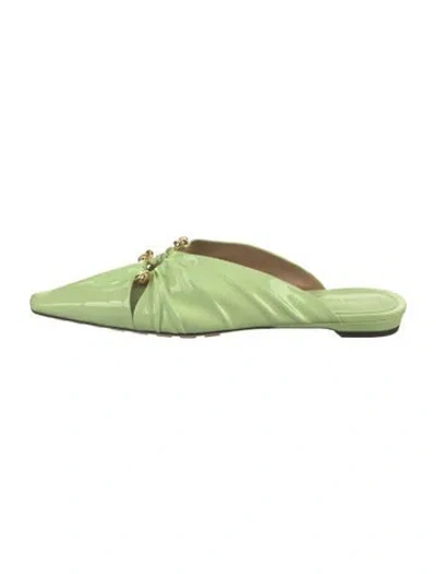 Pre-owned Bottega Veneta Patent Leather Mules In Green