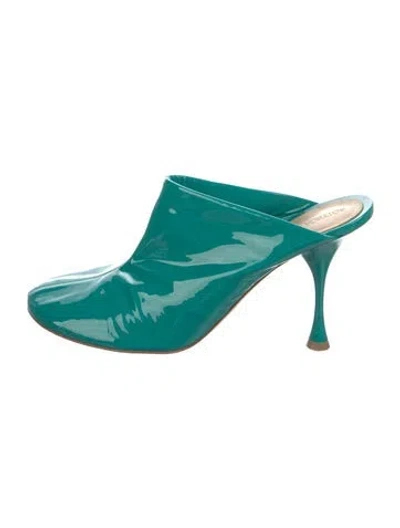 Pre-owned Bottega Veneta Patent Leather Mules In Green