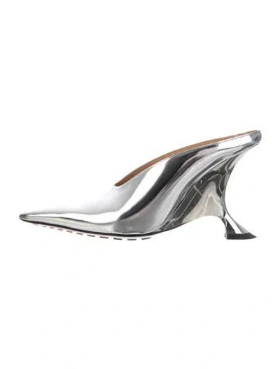 Pre-owned Bottega Veneta Patent Leather Mules In Metallic/silver