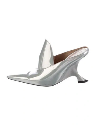 Pre-owned Bottega Veneta Patent Leather Mules In Silver