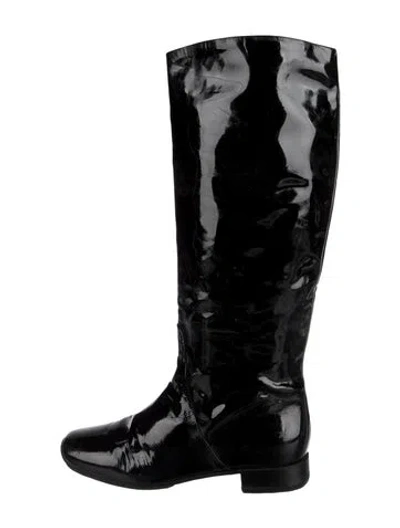 Pre-owned Bottega Veneta Patent Leather Riding Boots In Black