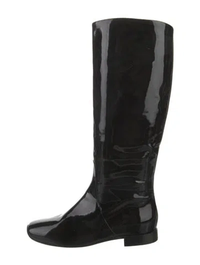 Pre-owned Bottega Veneta Patent Leather Riding Boots In Black