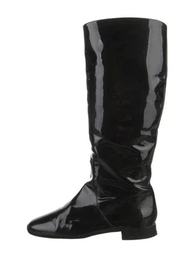 Pre-owned Bottega Veneta Patent Leather Riding Boots In Black