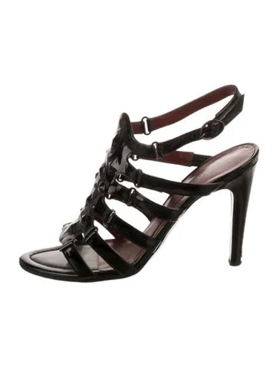 Pre-owned Bottega Veneta Patent Leather Slingback Pumps In Black