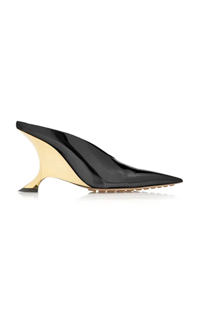 Bottega Veneta Rocket Reflective Leather Pumps With Gold-tone Heel In Black
