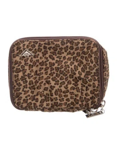 Pre-owned Bottega Veneta Pattern Print Nylon Cosmetic Bag In Brown