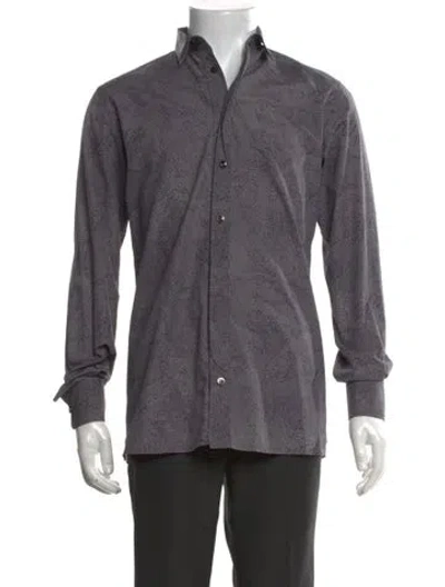Pre-owned Bottega Veneta Patterned Long Sleeve Dress Shirt In Blue