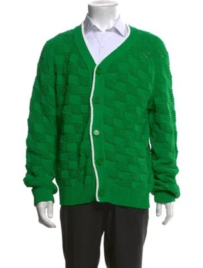 Pre-owned Bottega Veneta Patterned V-neck Cardigan In Green