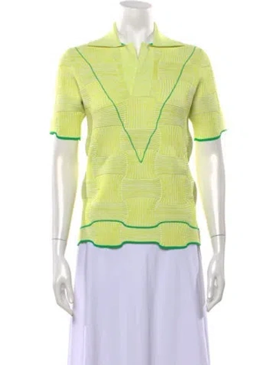 Pre-owned Bottega Veneta Patterned V-neck Polo W/ Tags In Green