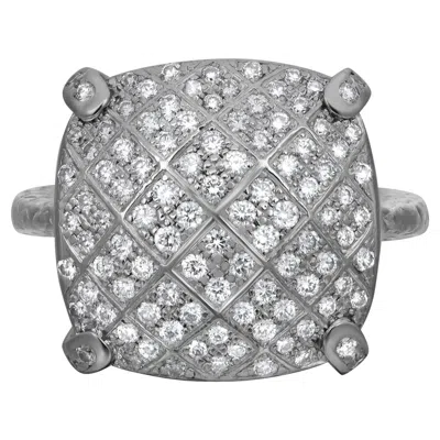 Pre-owned Bottega Veneta Pave Round Diamond Cocktail Ring 18k White Gold Size 5.75