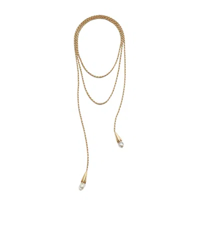 Bottega Veneta Pearl Scarf Necklace In Yellow