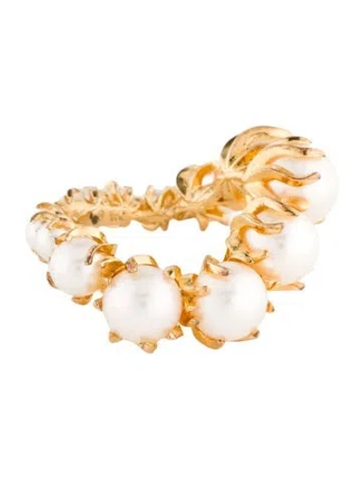 Pre-owned Bottega Veneta Pearl Twist Ring In White
