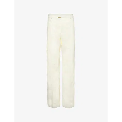 Bottega Veneta Womens Pastry Perforated-trim Straight-leg High-rise Linen Trousers