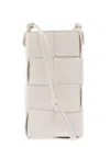 Bottega Veneta 'phone Pouch' White Shoulder Bag With Knot Details In Intreccio Nappa Leather Woman In White