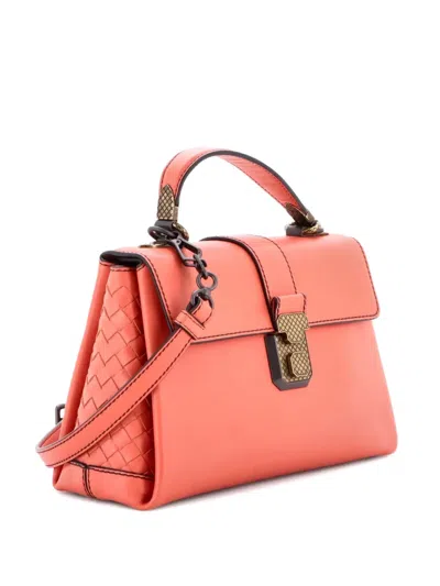 Pre-owned Bottega Veneta Piazza Top Handle Bag Leather With Intrecciato Detail Small Satchel In Pink