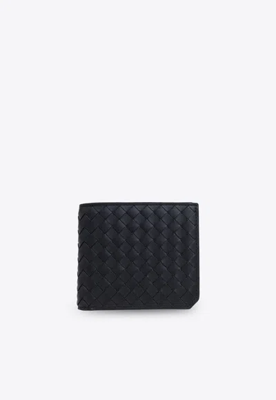 Bottega Veneta Piccolo Intrecciato Bi-fold Wallet In Black